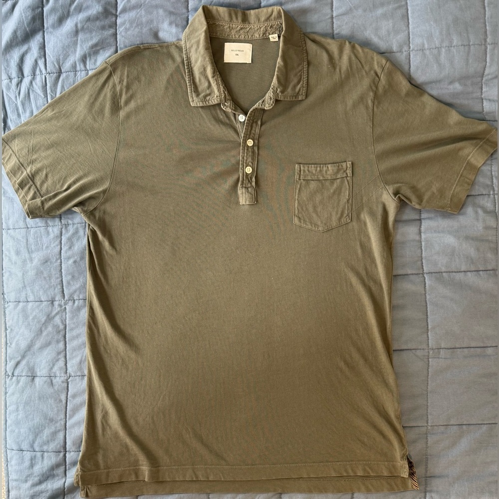 👕 Billy Reid Men’s XXL Garment-Dyed Cotton Polo Henley – olive color 🫒